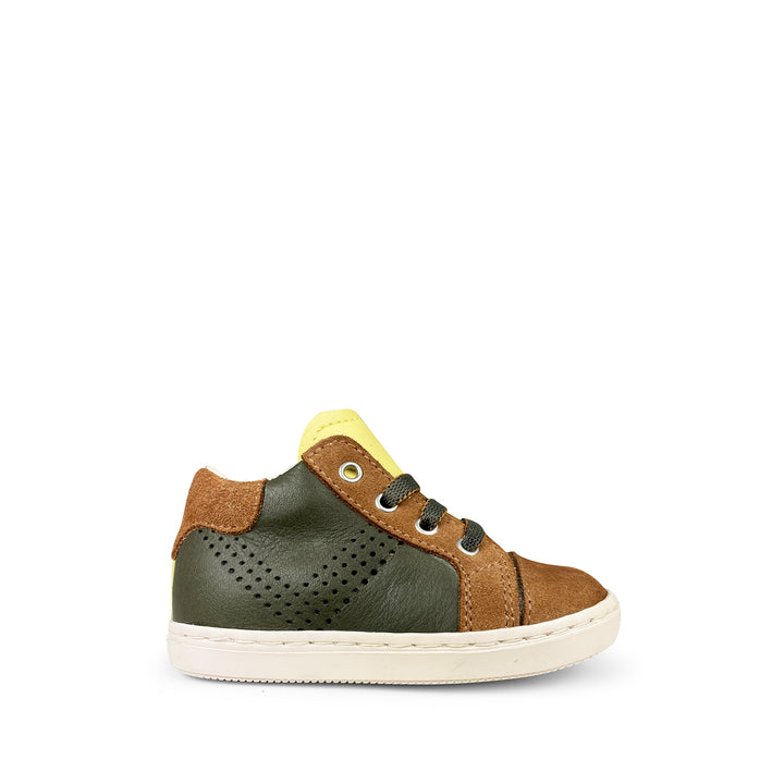 Green sneaker with brown