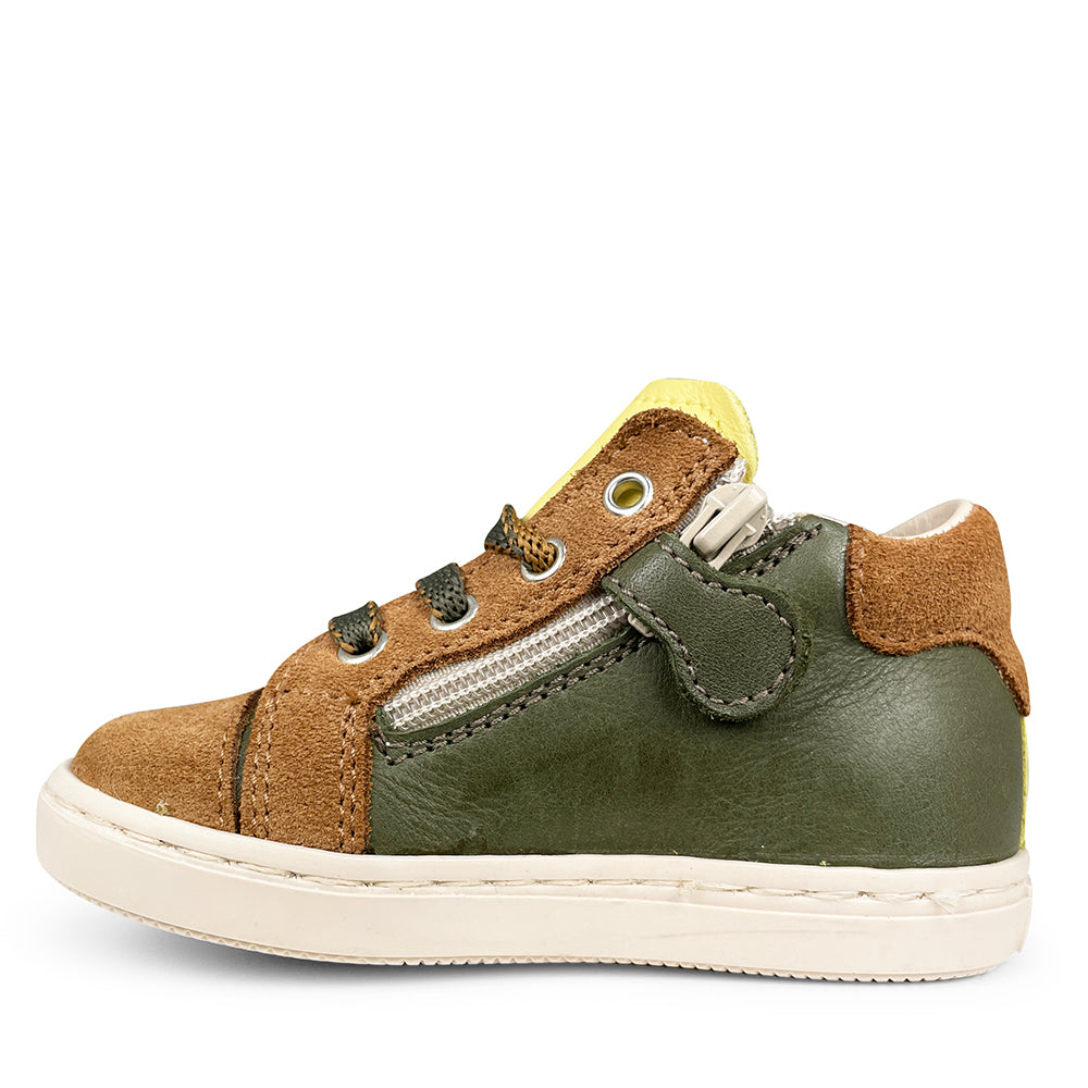 Green sneaker with brown