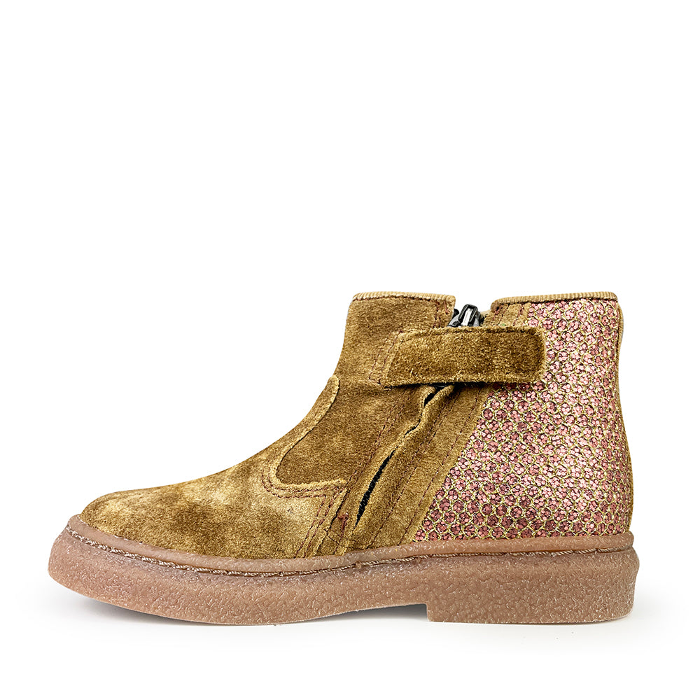 Bruine nubuck laars glitter hiel