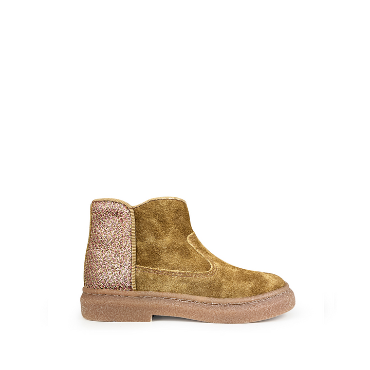 Bruine nubuck laars glitter hiel