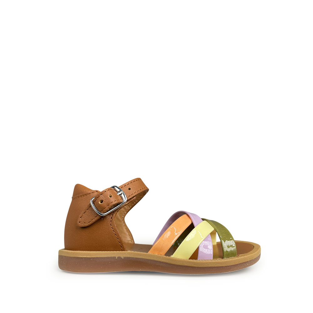 Sandaal cognac en multicolor