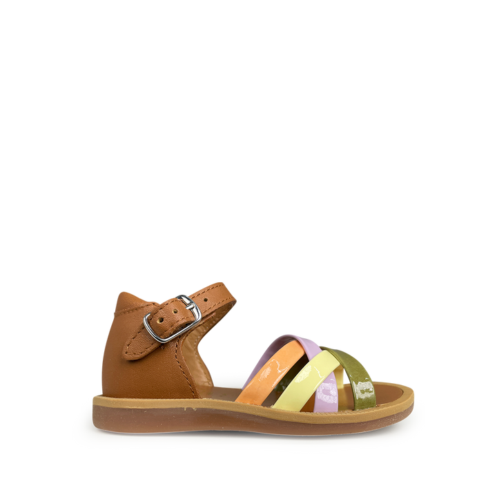 Sandaal cognac en multicolor