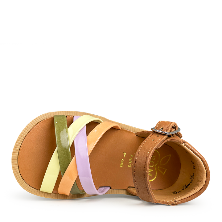 Sandal cognac and multicolor