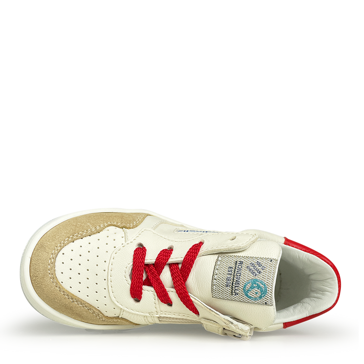 White sneaker with red