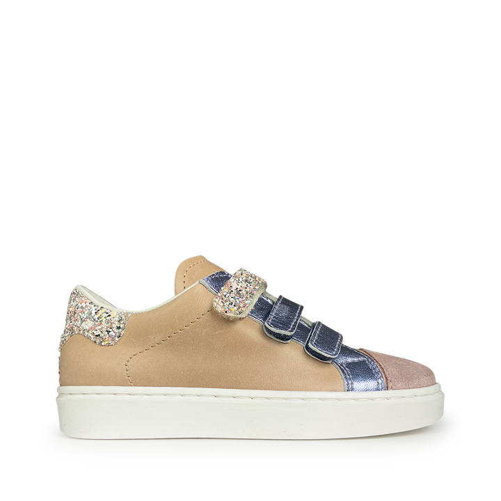 Sneaker glitter, blauw en roze