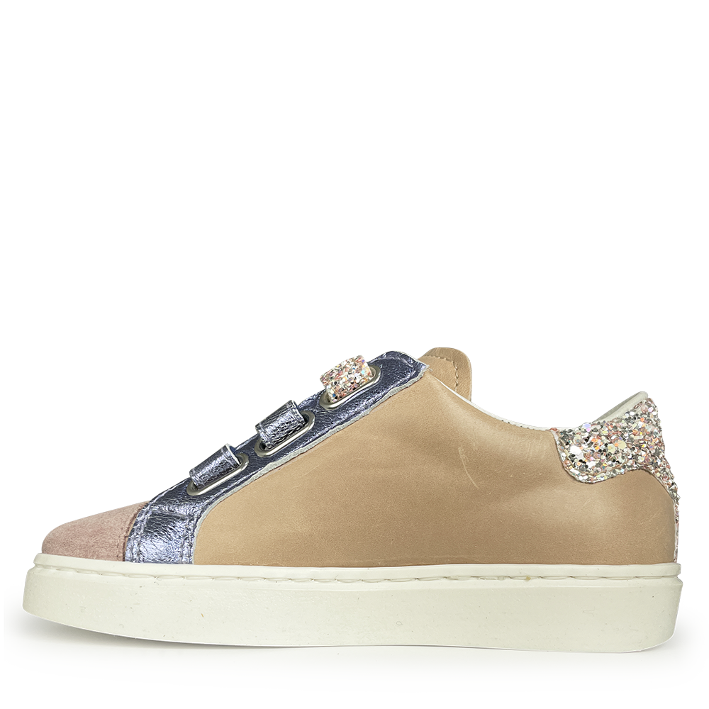 Sneaker glitter, blauw en roze