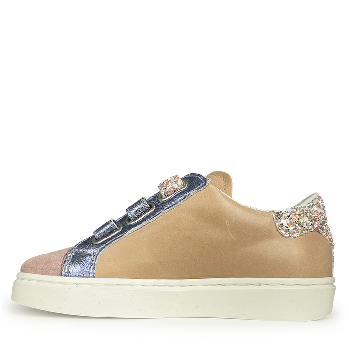 Sneaker glitter, blauw en roze