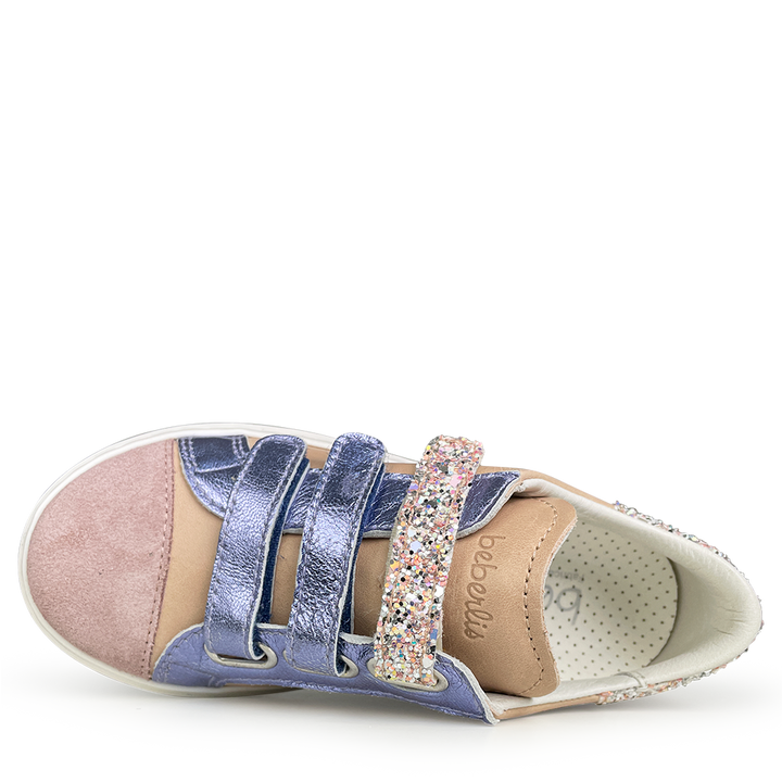 Sneaker glitter, blauw en roze