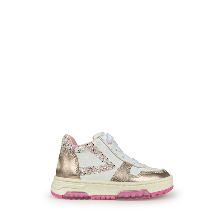 White sneaker with pink glitter