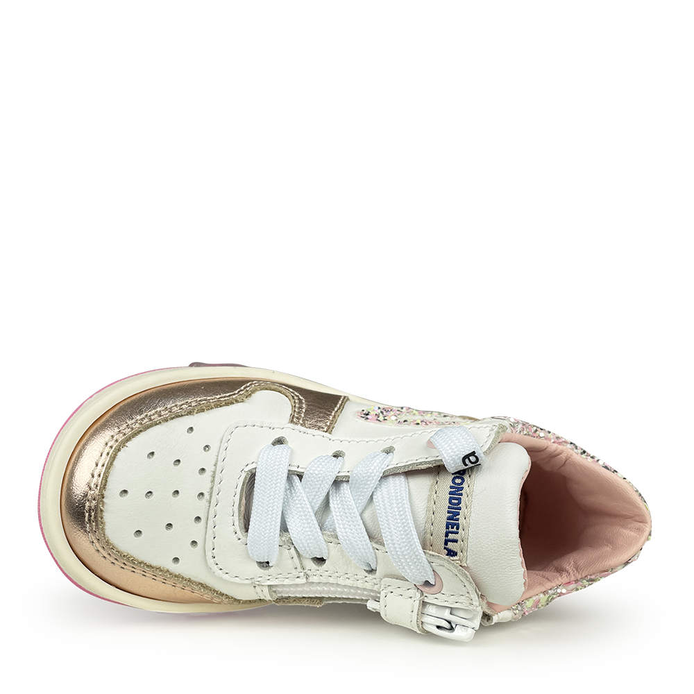 White sneaker with pink glitter