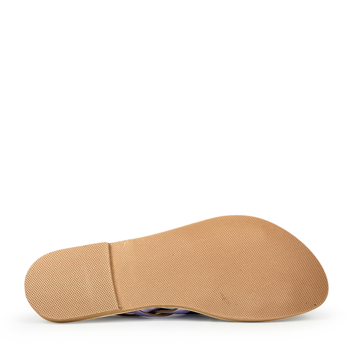 Stijlvolle naturel en gouden lederen slippers