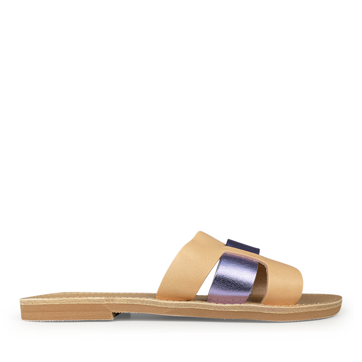 Stylish natural with purple leather slipper