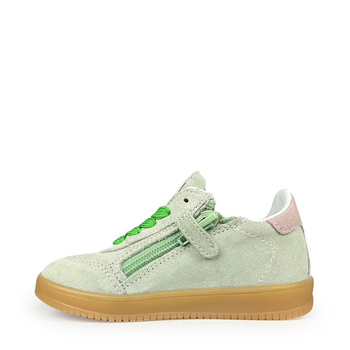 Mint colored sneaker with pink