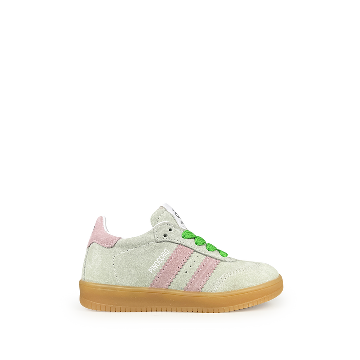 Mint colored sneaker with pink