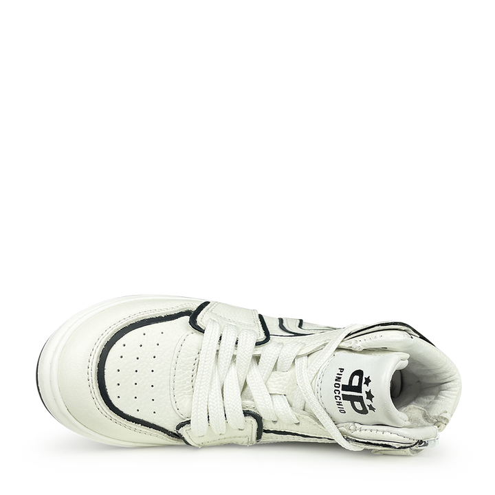 White sneaker with black lines