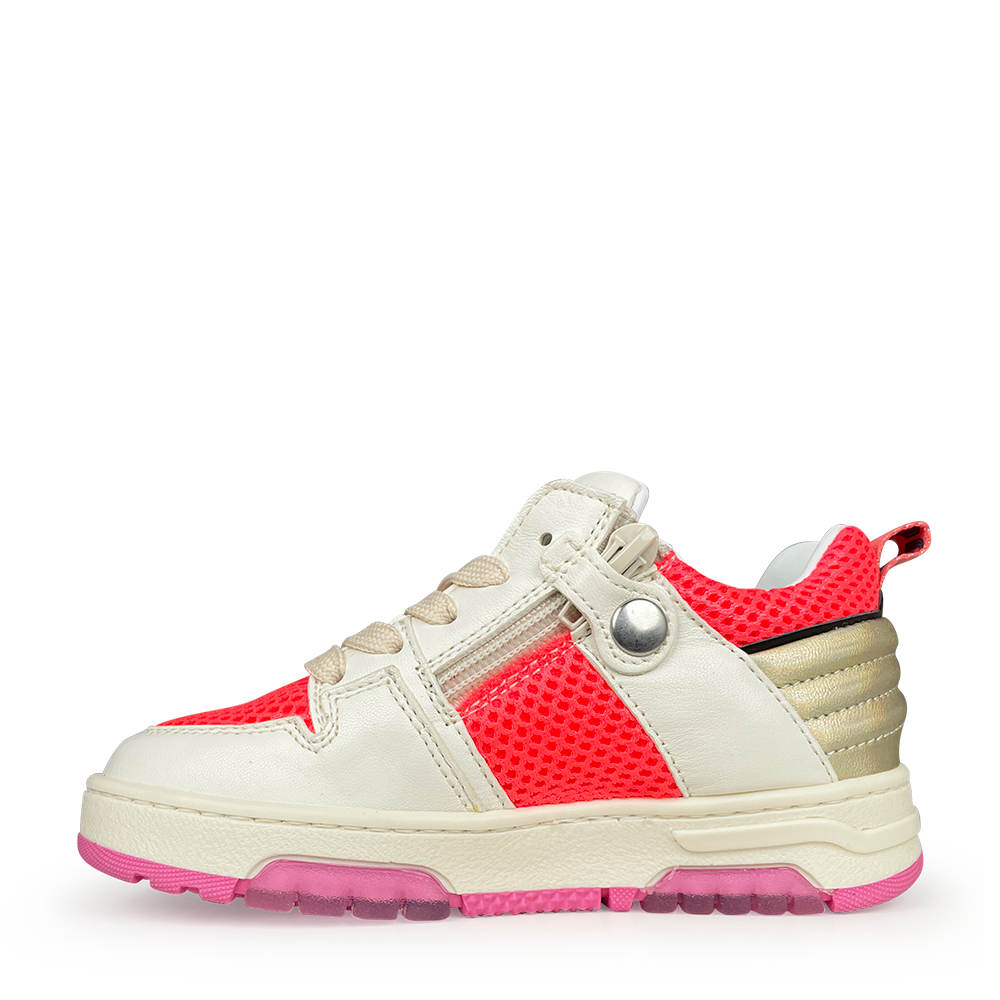 White sneaker with fluorescent pink