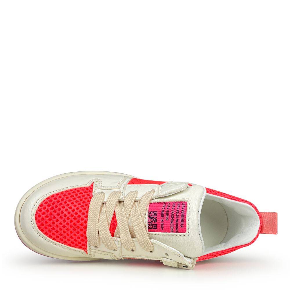 White sneaker with fluorescent pink