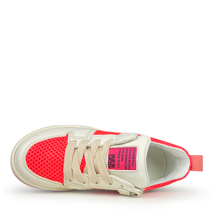 White sneaker with fluorescent pink