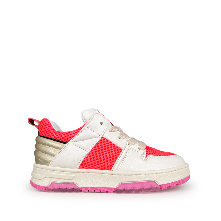 White sneaker with fluorescent pink