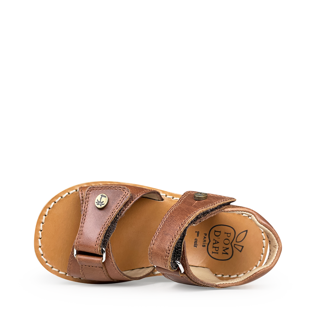 Brown sandal on white sole