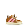 Brown sneaker with pink accent