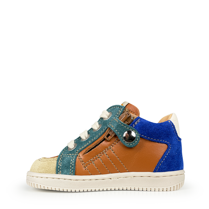 Sneaker bruin met blauw