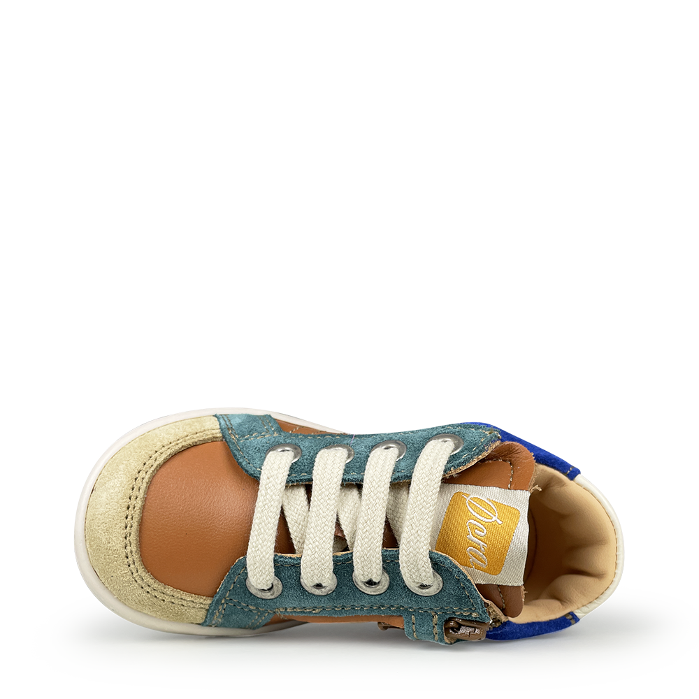 Sneaker bruin met blauw