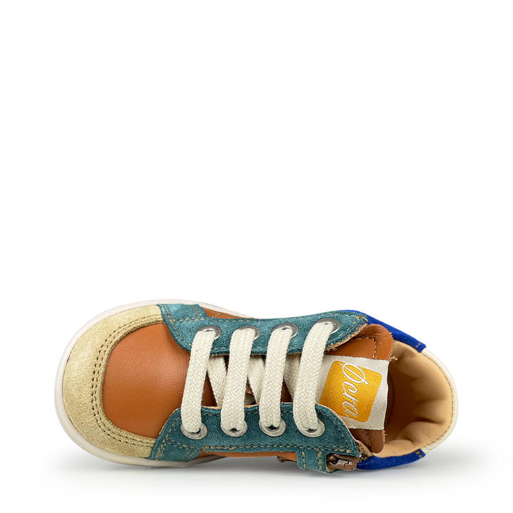 Sneaker bruin met blauw