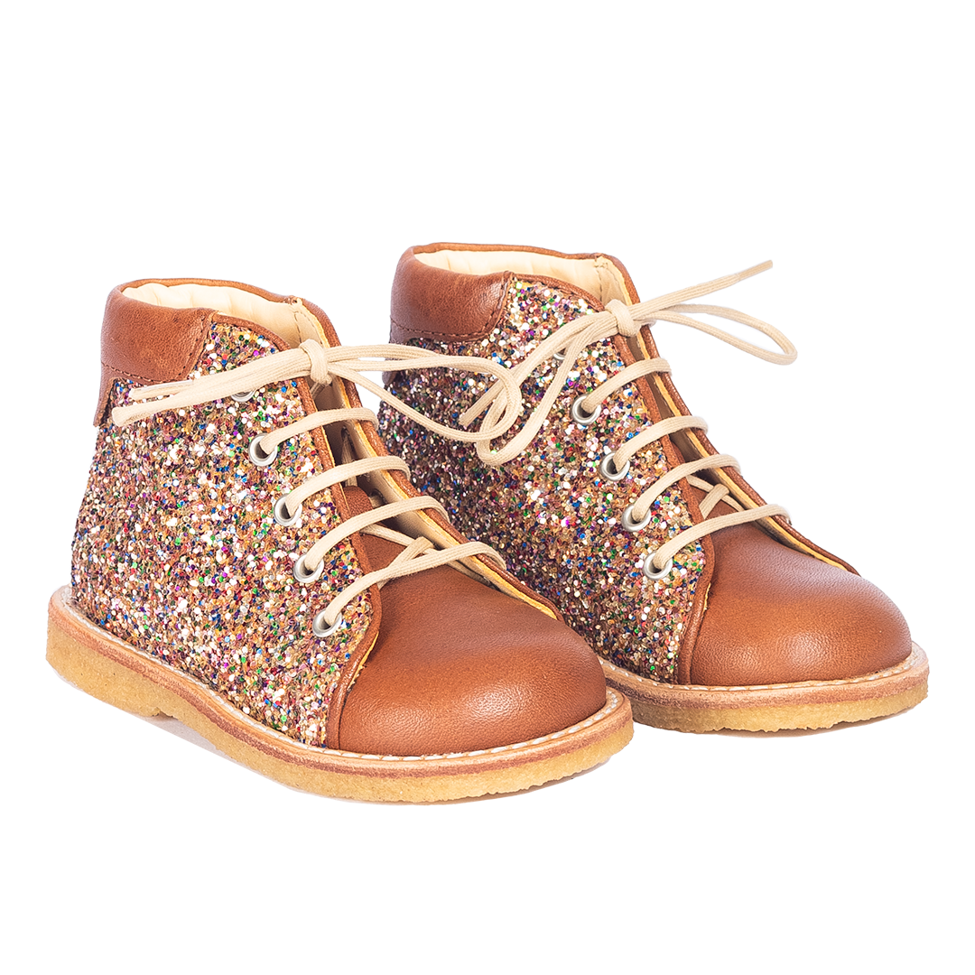 Cognac glitter ankle boots