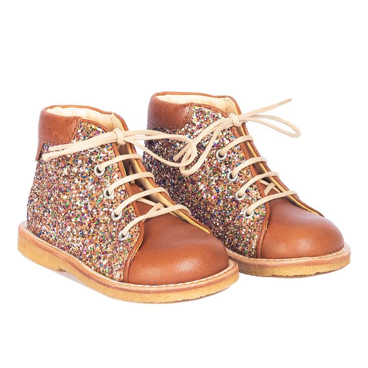 Cognac glitter ankle boots