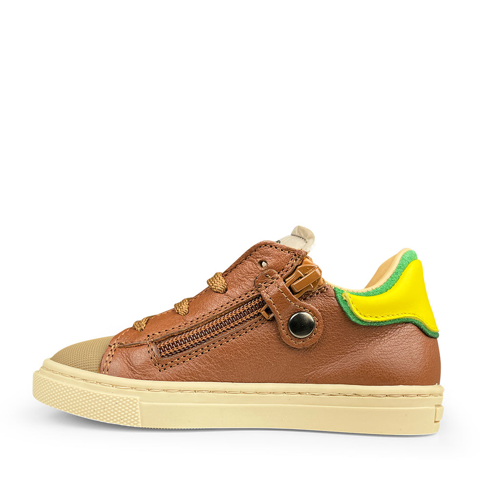 Brown sneaker with rubber top