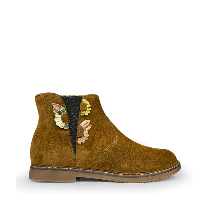 Short boot in brown nubuck with flowers