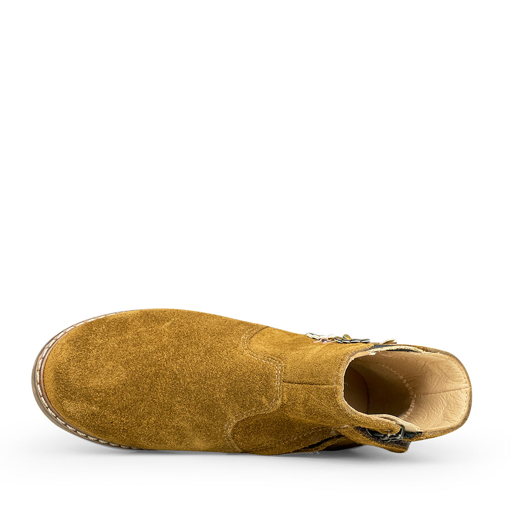 Korte laars in bruin nubuck met bloemetjes