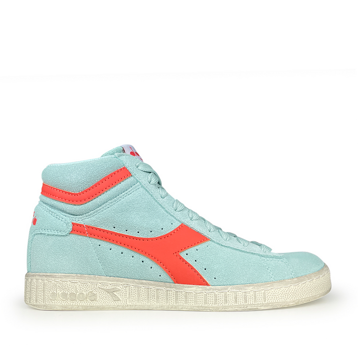 Halfhoge turquoise sneaker met koraal logo