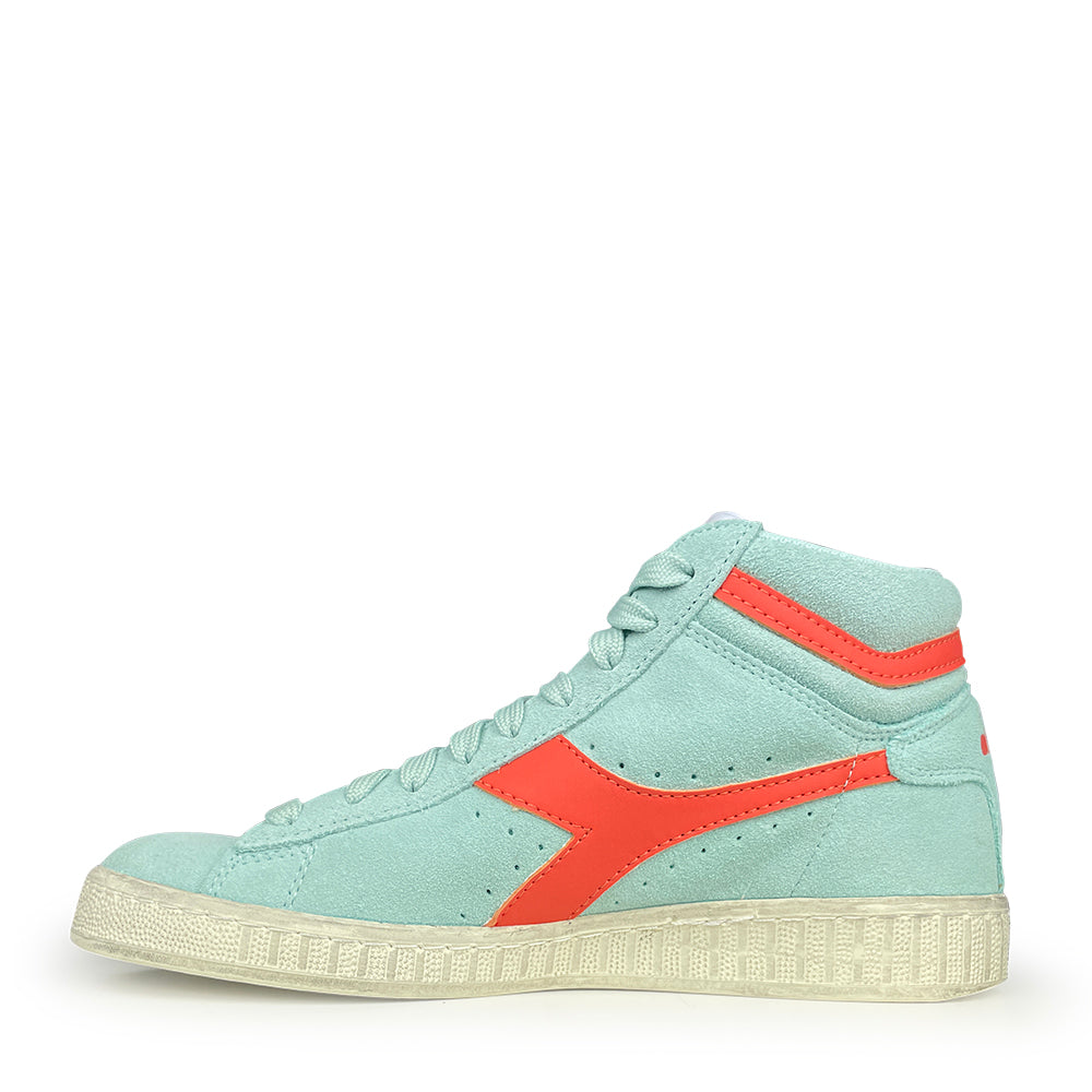 Halfhoge turquoise sneaker met koraal logo