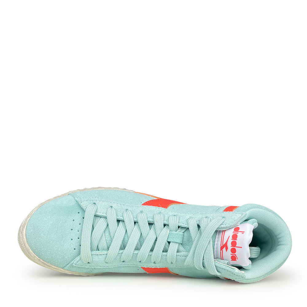 Halfhoge turquoise sneaker met koraal logo