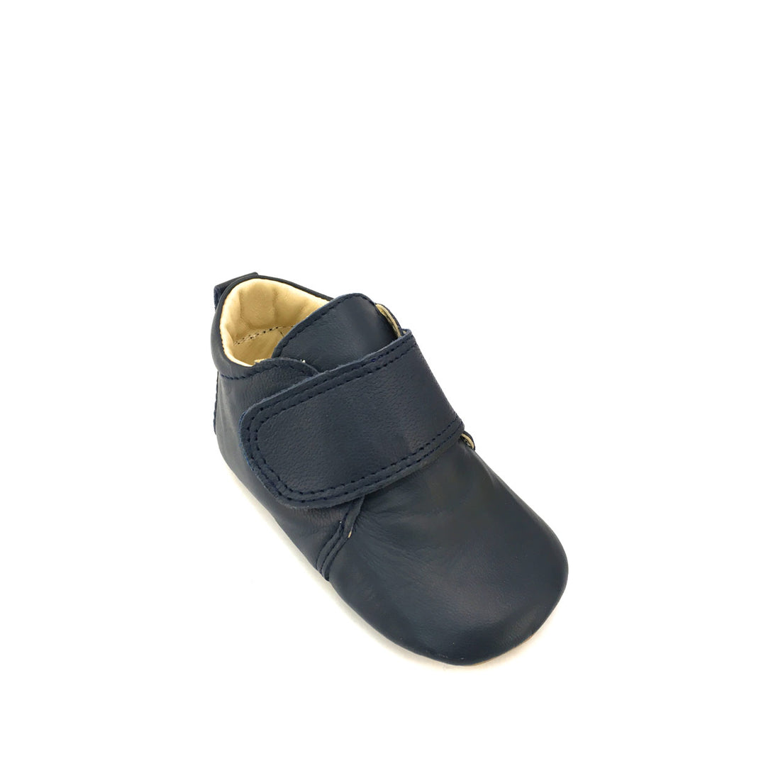 Lederen pantoffel met velcro in blauw