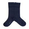 Shiny dark blue high socks with 2 stripes