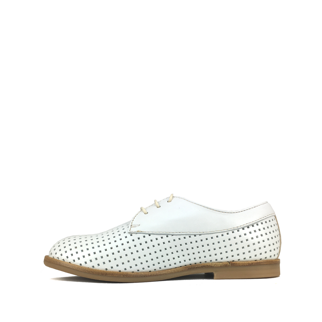 White lace-up shoe with holes