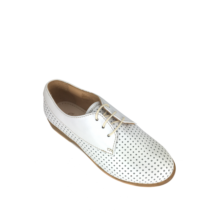 White lace-up shoe with holes