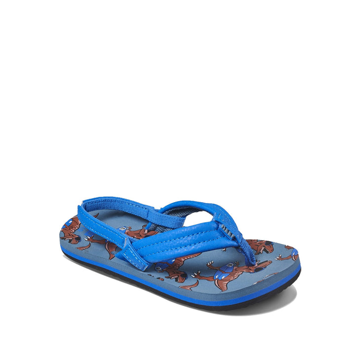 Blue flip-flop with dino print