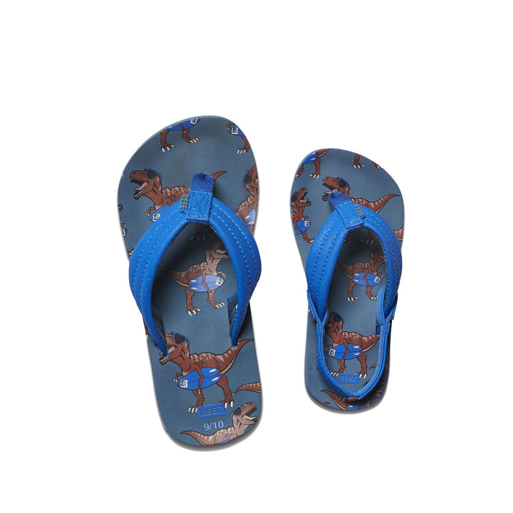 Blue flip-flop with dino print