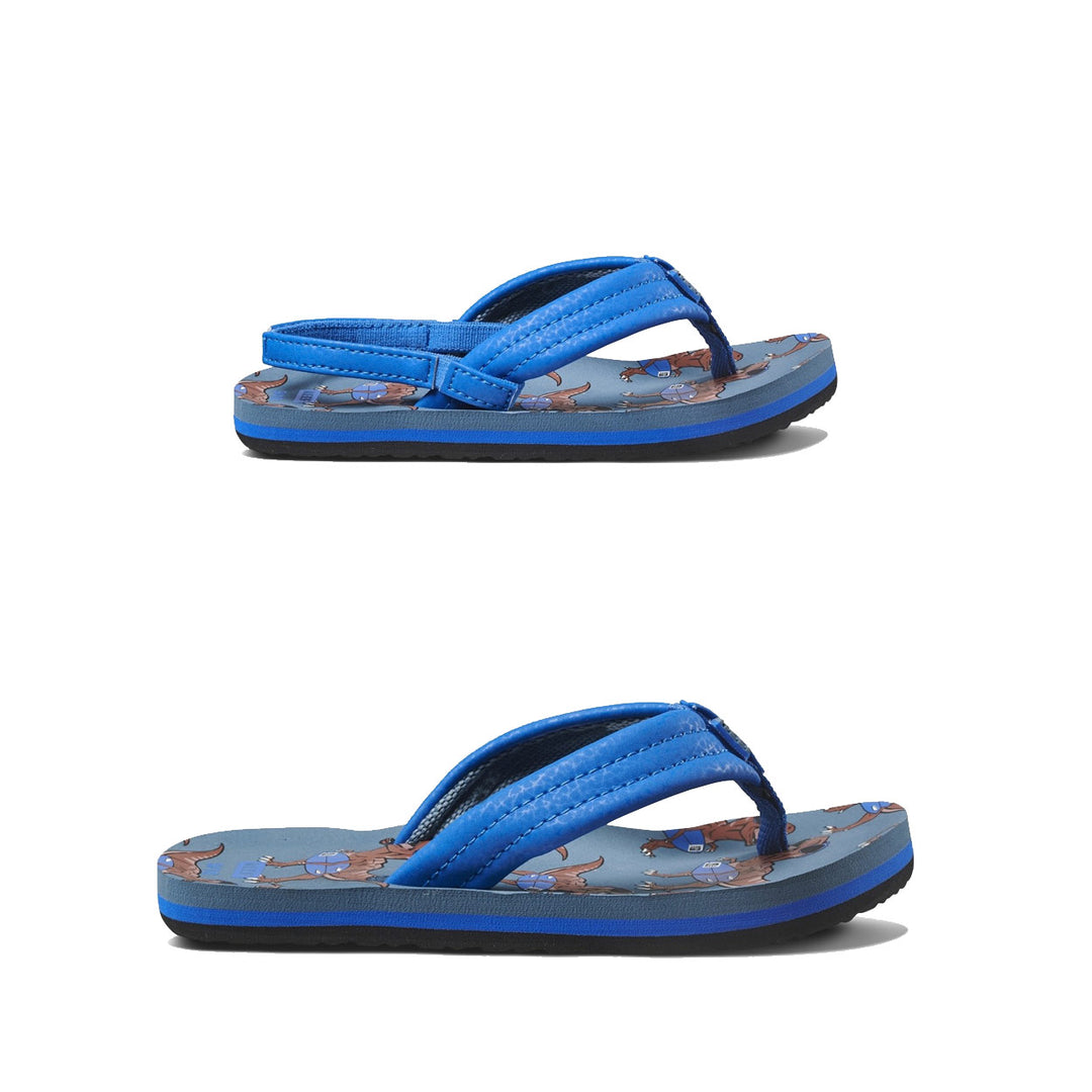 Blue flip-flop with dino print