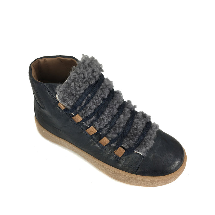 Donkerblauwe sneaker met wollen tong