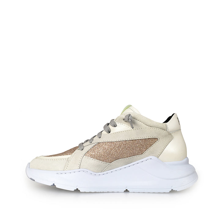 Dad sneakers in white and glitter rosé