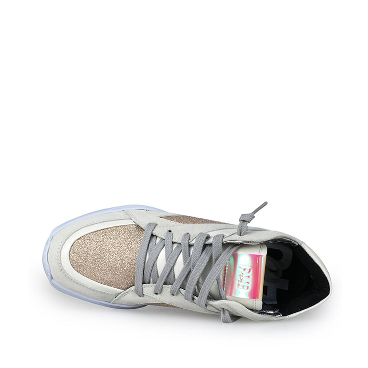 Dad sneakers in white and glitter rosé