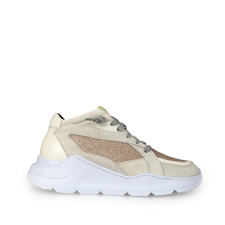 Dad sneakers in white and glitter rosé