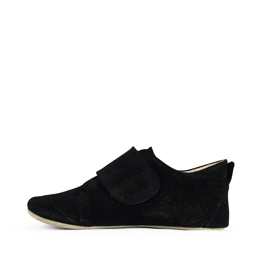 Leather velcro slipper black suede