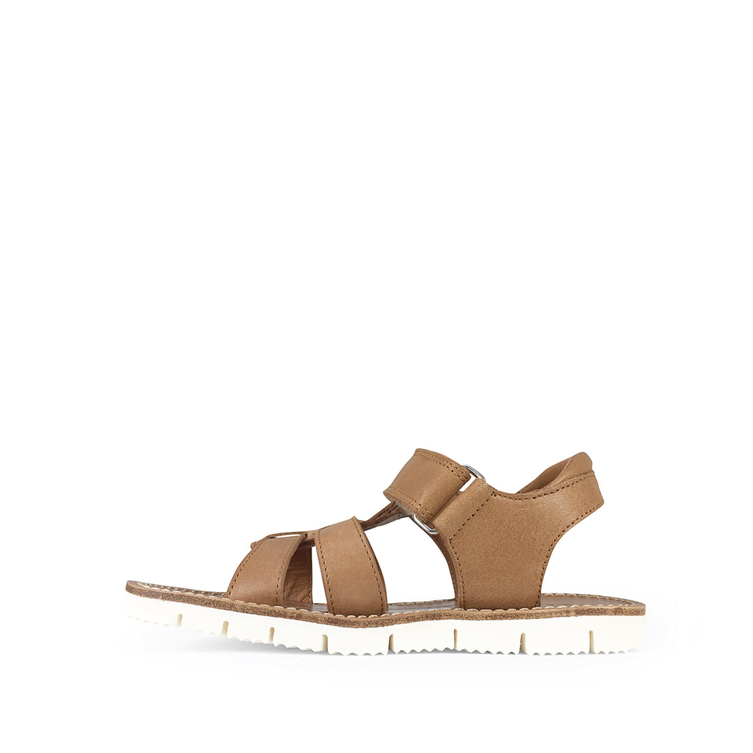 Brown sandal on white sole