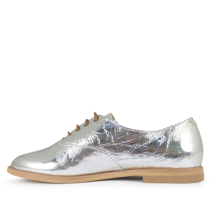 Silver lace-up shoe